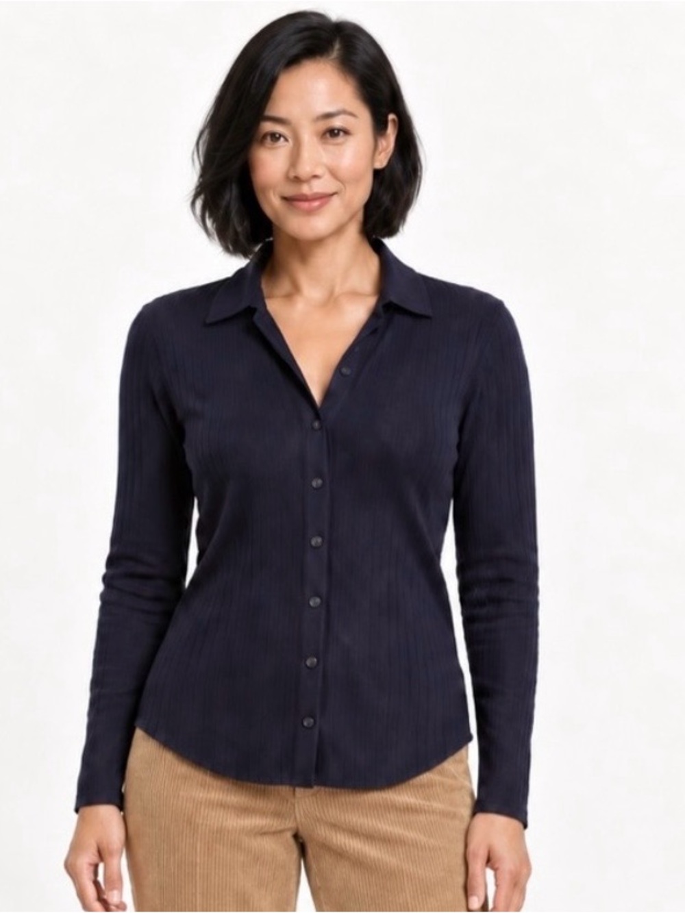 Banana Republic Navy Ribbed Collared Button Front Shirt Small NWOT